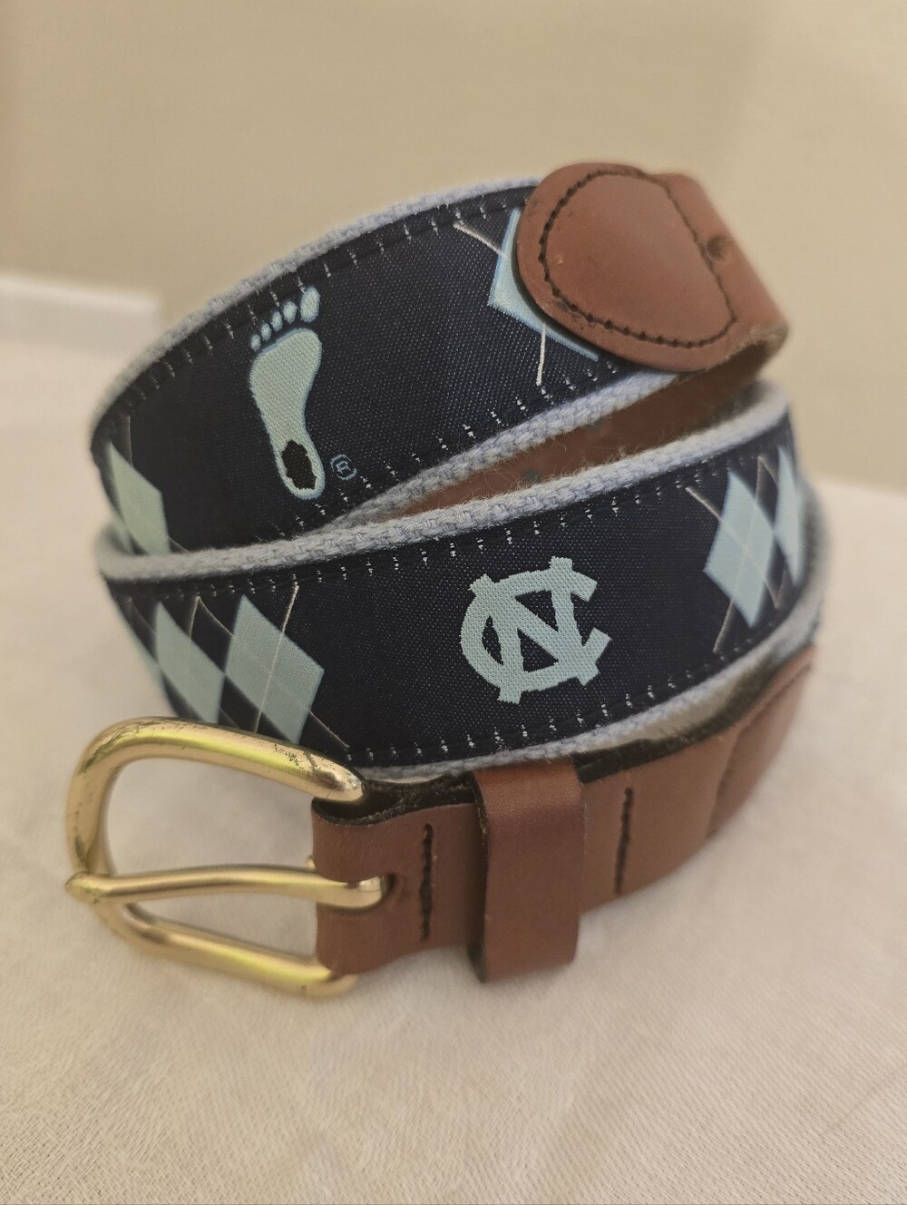 UNC Tar Heel Navy & Light Blue Men's Leather-Trim Belt Size 32 From Julian's